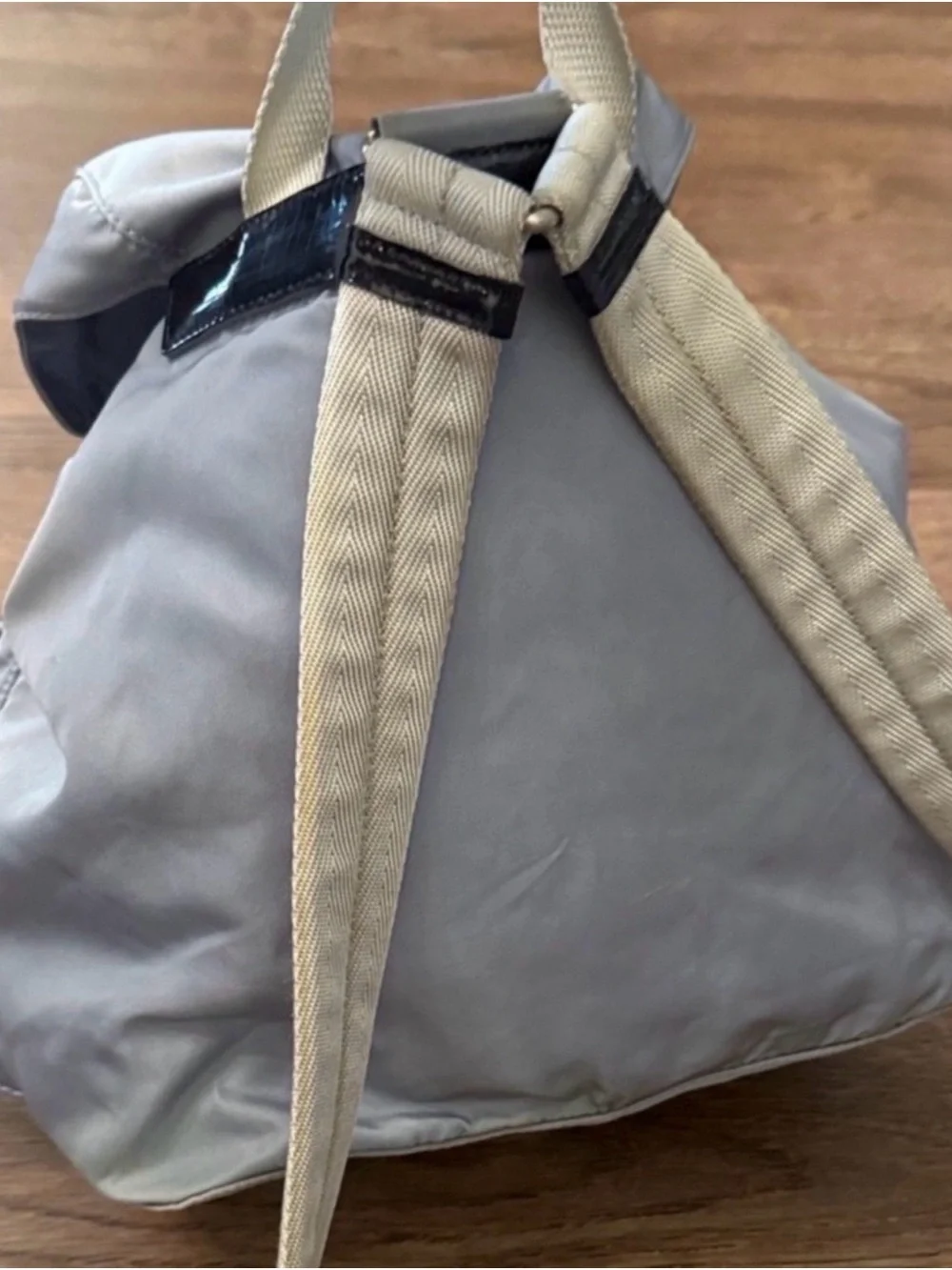 Prada Vintage Light Gray Blue Modified Nylon Flap Drawstring Backpack